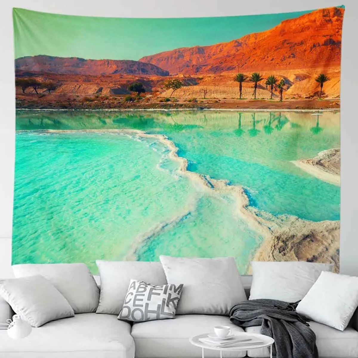 BULOR Dead Sea Salt Shore Tapestry Wall Hangings, Landscape Mountain Desert Israel Tapestry For Kids Student Bedroom Living Room Dorm Man Cave Background 80x60inch