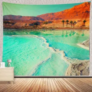 BULOR Dead Sea Salt Shore Tapestry Wall Hangings, Landscape Mountain Desert Israel Tapestry For Kids Student Bedroom Living Room Dorm Man Cave Background 80x60inch