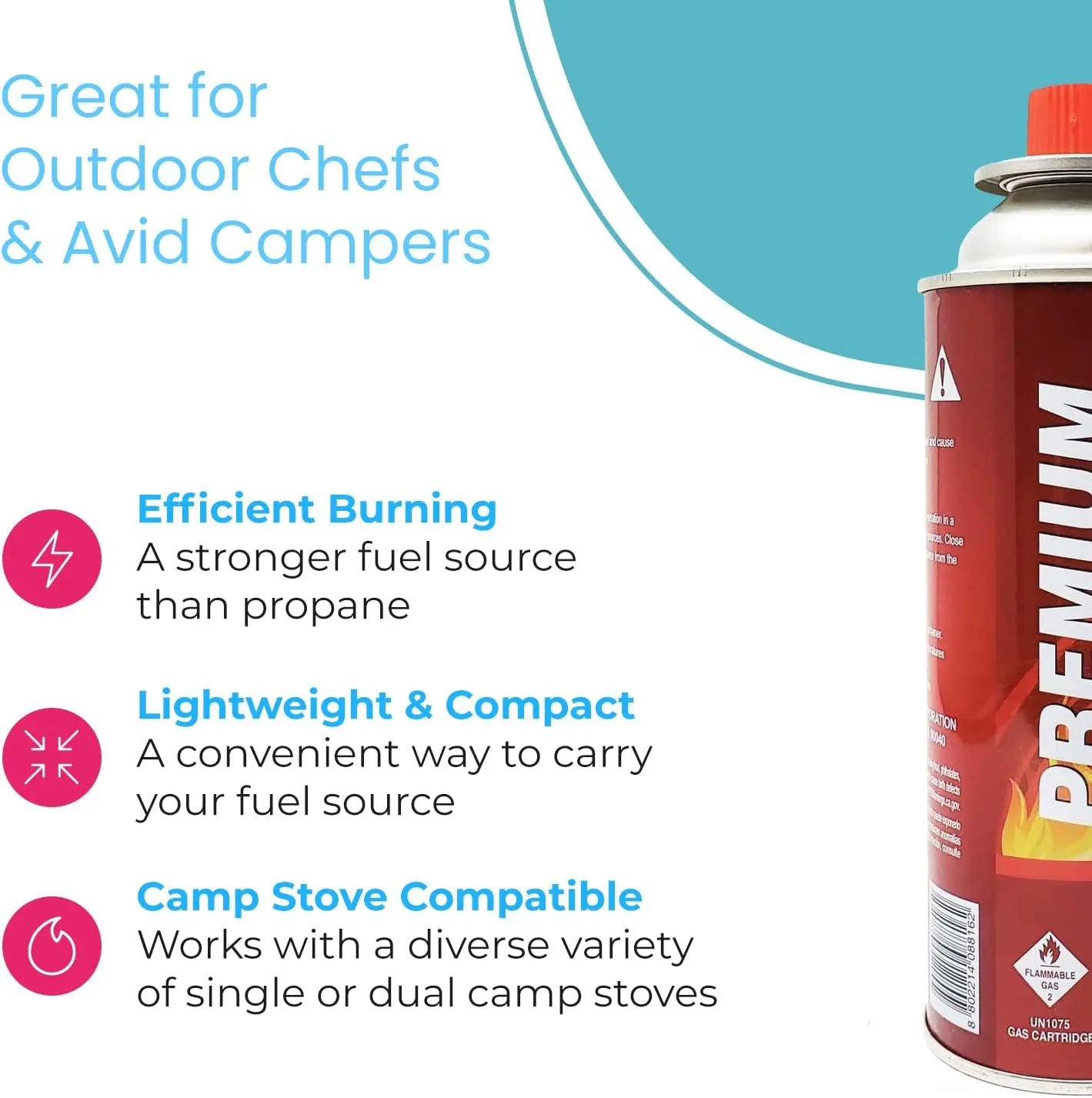 Butane Fuel Canisters for Portable Camping Stoves, Gas Burners, UL Listed, 8 oz. Per Canister - Set of 4
