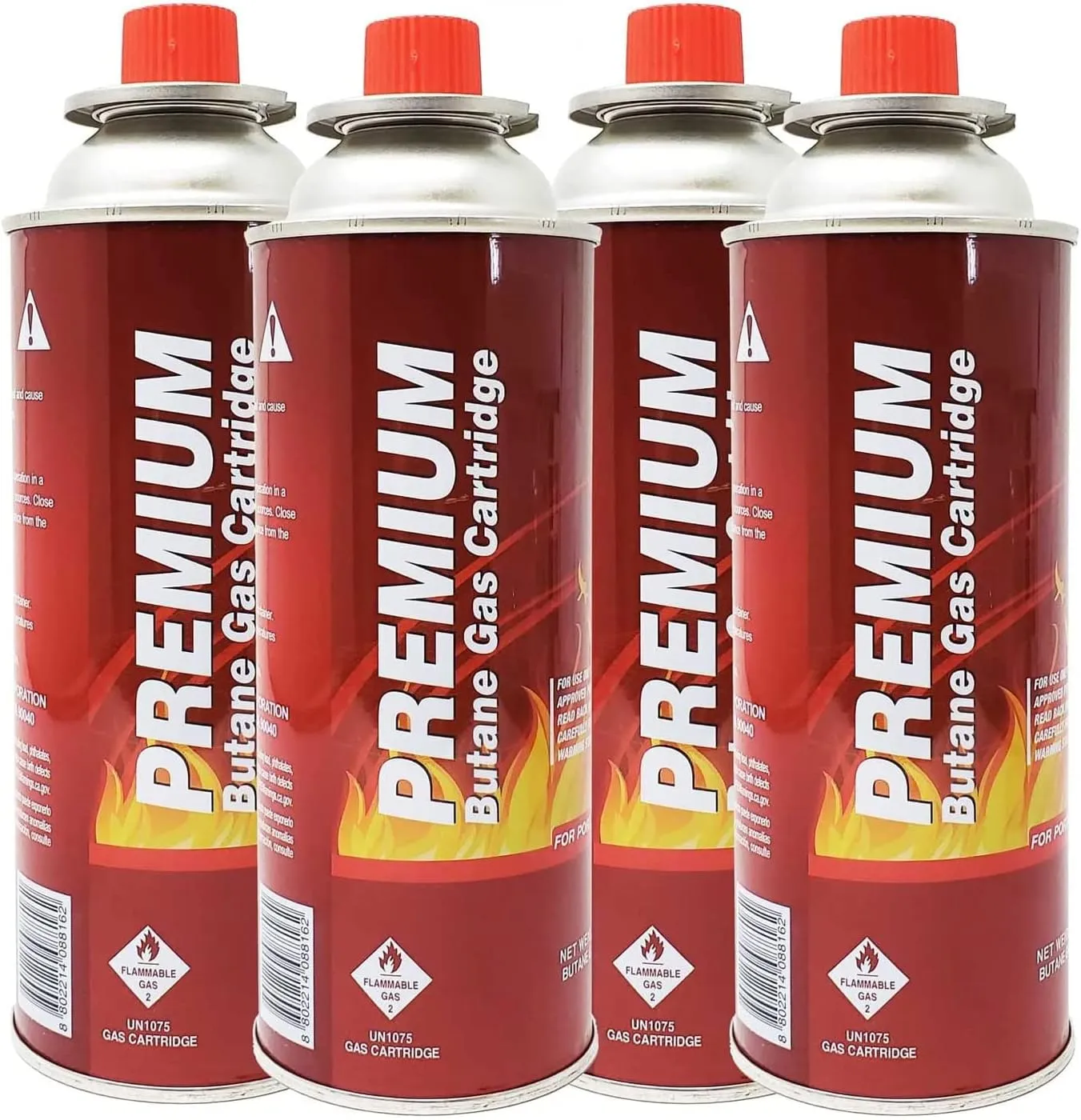 Butane Fuel Canisters for Portable Camping Stoves, Gas Burners, UL Listed, 8 oz. Per Canister - Set of 4