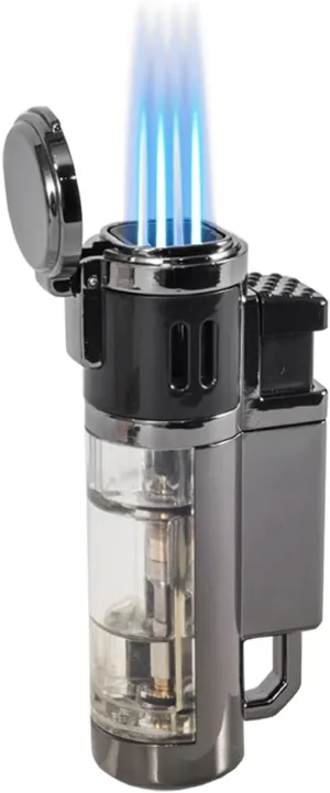 Butane Torch Lighter 4 Jet Torch Flame Windproof, Refillable Pocket Lighters with Visible Fuel Tank Large Capacity, Butane Fuel Not Included