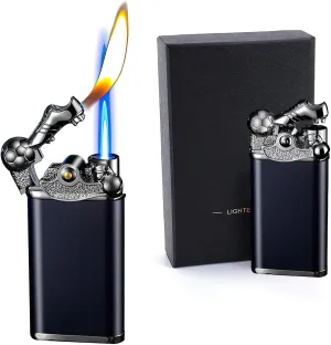 Butane Torch Lighter - Double Flame Lighter, Football Shape Rocker Lighter, Refillable Adjustable Jet Flame Torch Lighters for Candle Camping BBQ Kitchen, Men Gift Not Included Butane Gas (Black)