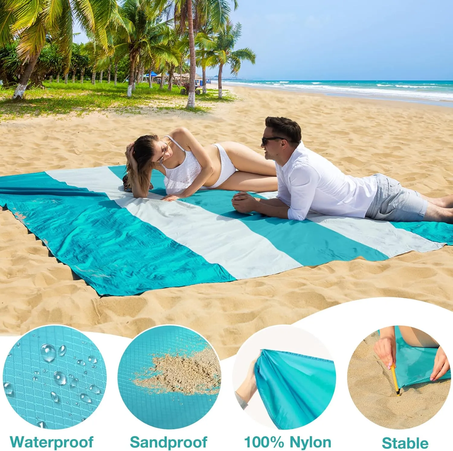 BYDOLL Nylon Beach Blanket Waterproof Sandproof Oversized 10'x9' Suits 1-8 Adults Sand Free Extra Large Blanket Lightweight Soft Picnic Mat for Beach Travel Camping