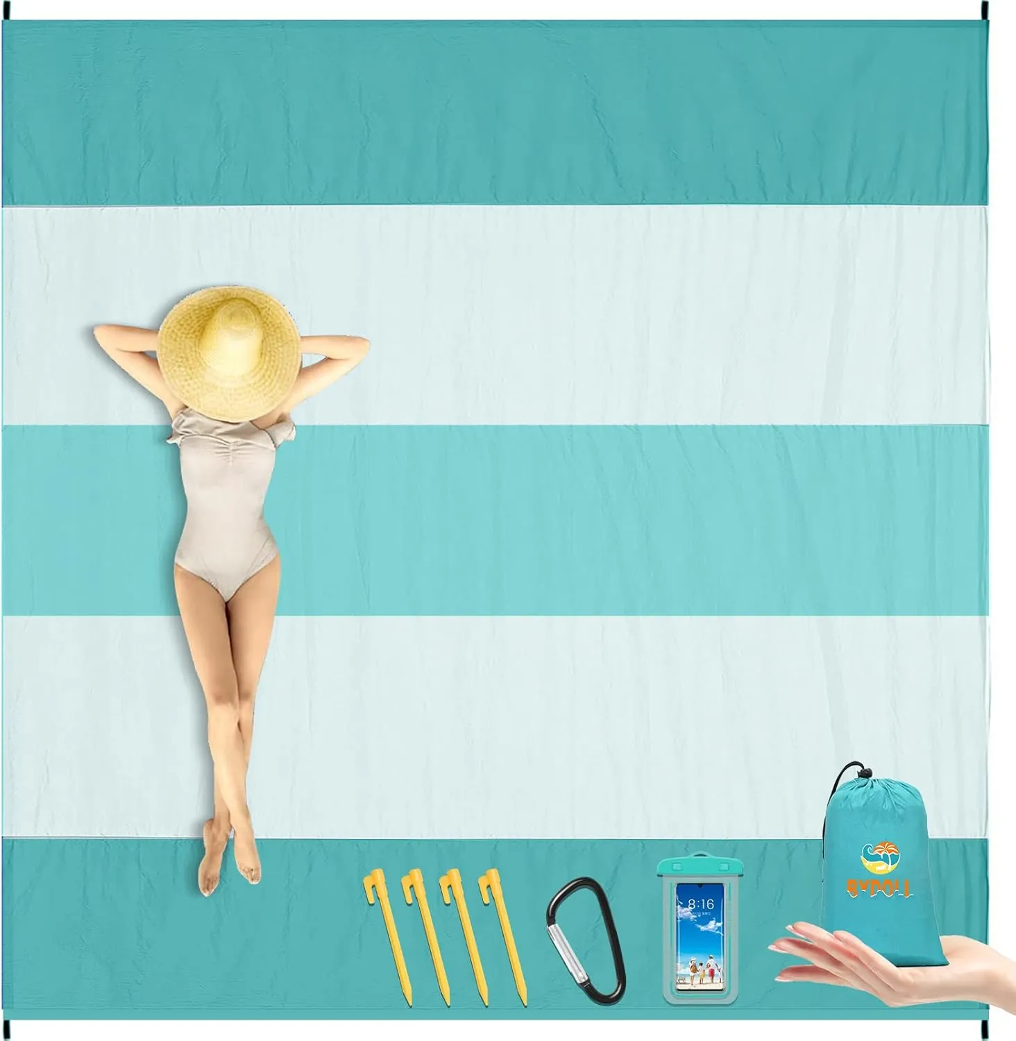 BYDOLL Nylon Beach Blanket Waterproof Sandproof Oversized 10'x9' Suits 1-8 Adults Sand Free Extra Large Blanket Lightweight Soft Picnic Mat for Beach Travel Camping
