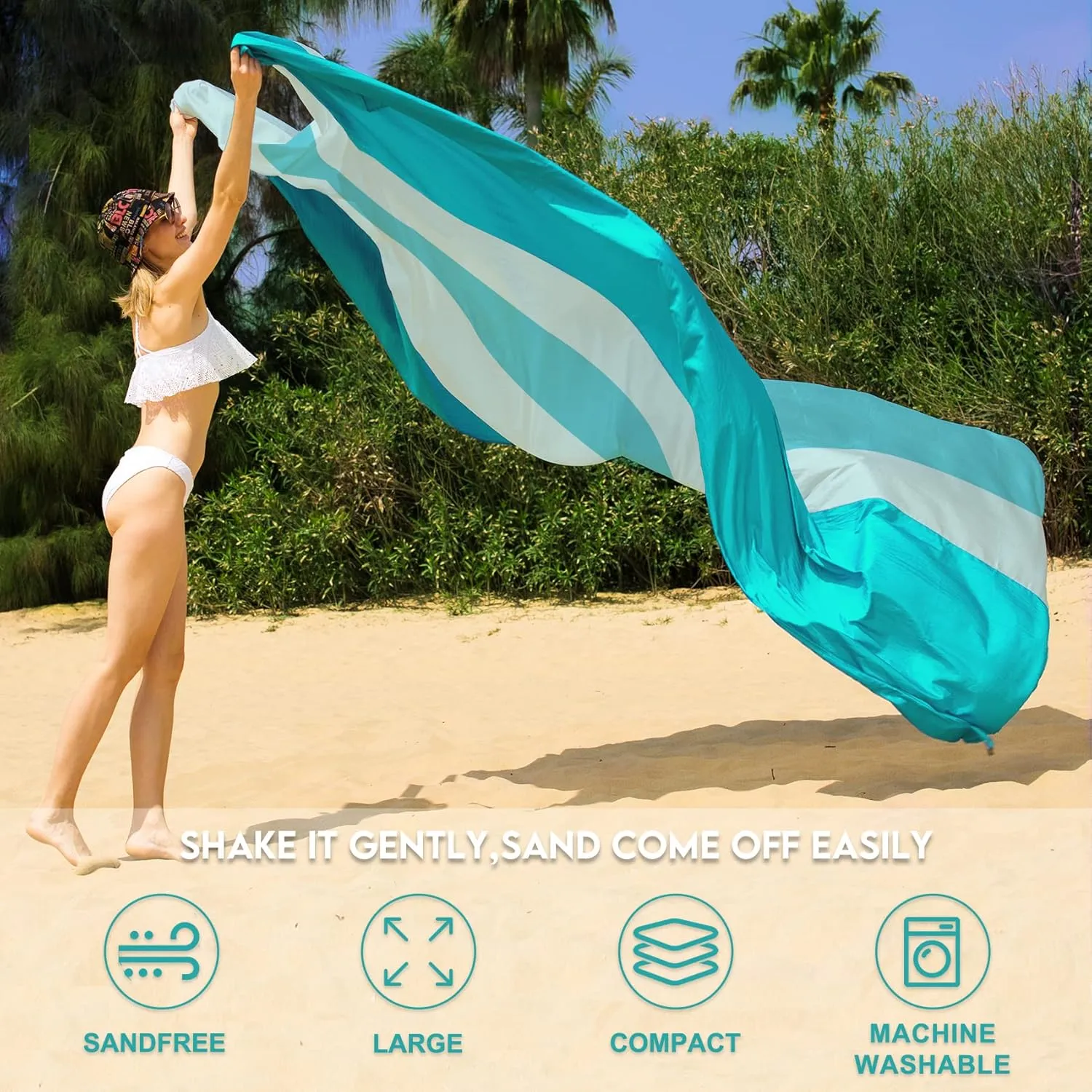 BYDOLL Nylon Beach Blanket Waterproof Sandproof Oversized 7'x7' Suits 1-5 Adults Sand Free Extra Large Blanket Lightweight Soft Picnic Mat for Beach Travel Camping