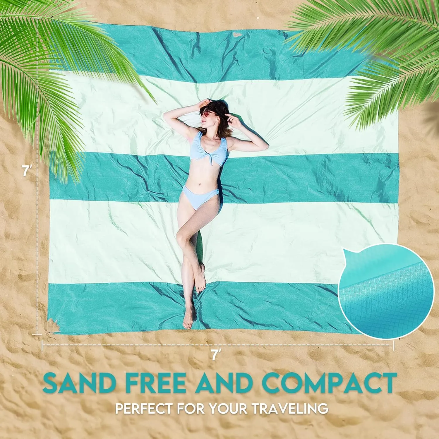 BYDOLL Nylon Beach Blanket Waterproof Sandproof Oversized 7'x7' Suits 1-5 Adults Sand Free Extra Large Blanket Lightweight Soft Picnic Mat for Beach Travel Camping