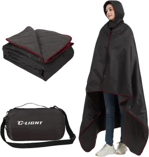 C-LIGHT Outdoor Hoodie Blanket - Stadium Blankets Waterproof Windproof - Emergency Warm Blanket for Rain&Cold Weather - Perfect for Picnic, Camping, Outdoor Sports Event, Stadium, Beach