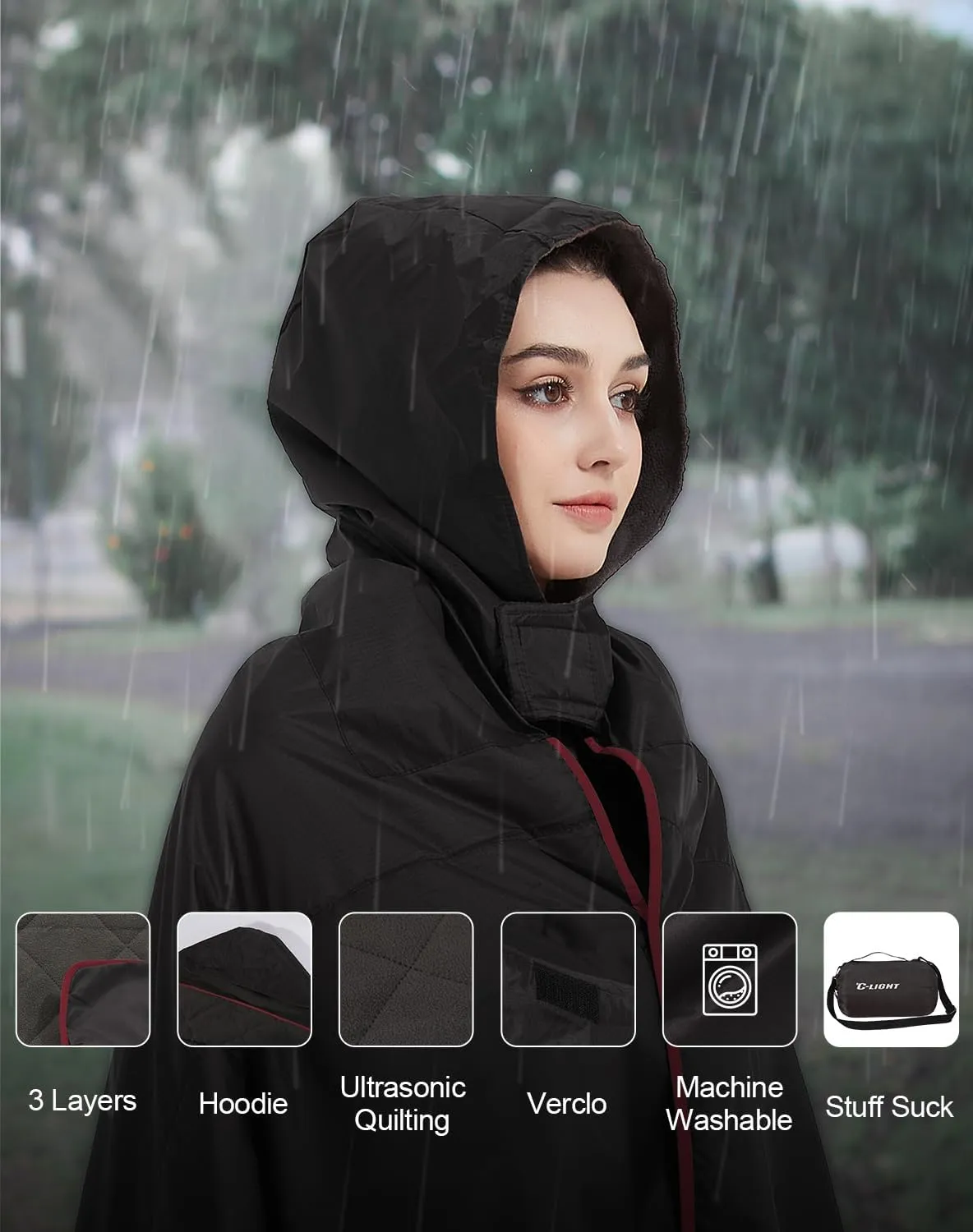 C-LIGHT Outdoor Hoodie Blanket - Stadium Blankets Waterproof Windproof - Emergency Warm Blanket for Rain&Cold Weather - Perfect for Picnic, Camping, Outdoor Sports Event, Stadium, Beach