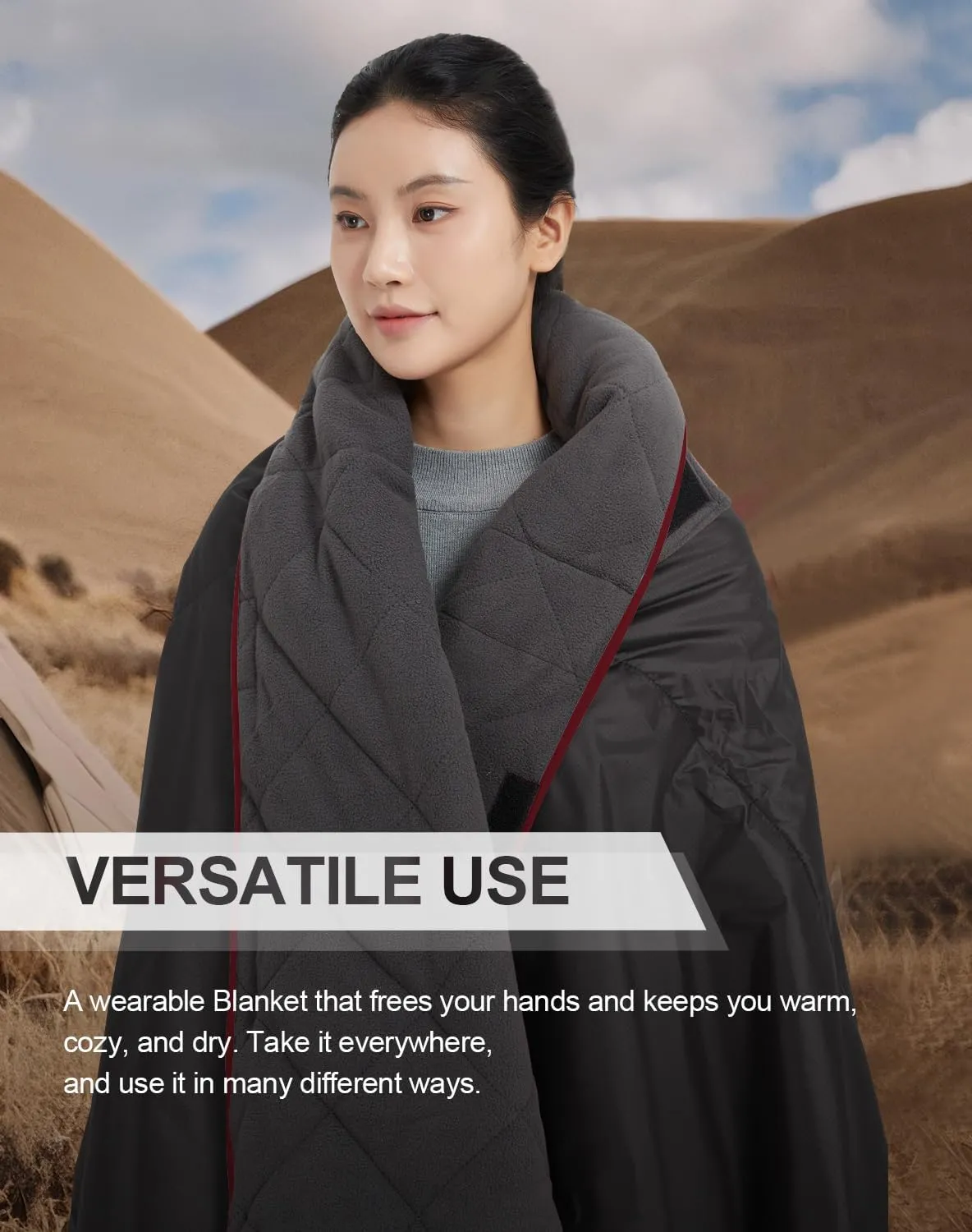 C-LIGHT Outdoor Hoodie Blanket - Stadium Blankets Waterproof Windproof - Emergency Warm Blanket for Rain&Cold Weather - Perfect for Picnic, Camping, Outdoor Sports Event, Stadium, Beach