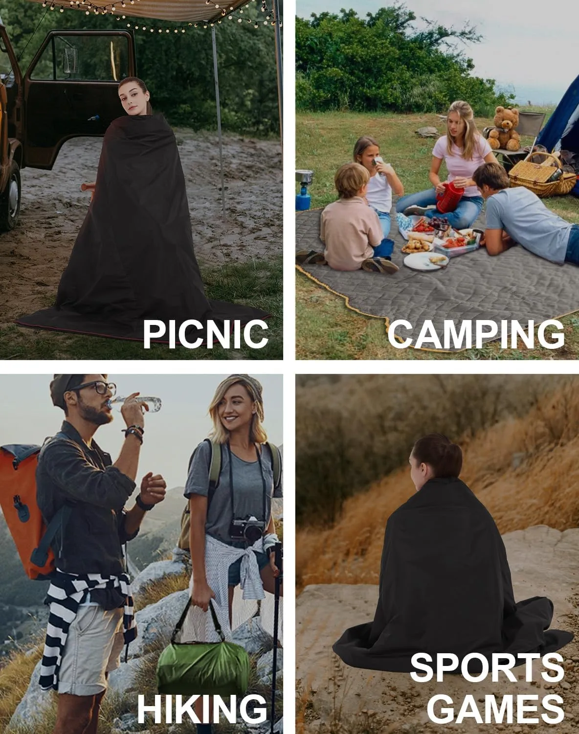 C-LIGHT Outdoor Hoodie Blanket - Stadium Blankets Waterproof Windproof - Emergency Warm Blanket for Rain&Cold Weather - Perfect for Picnic, Camping, Outdoor Sports Event, Stadium, Beach