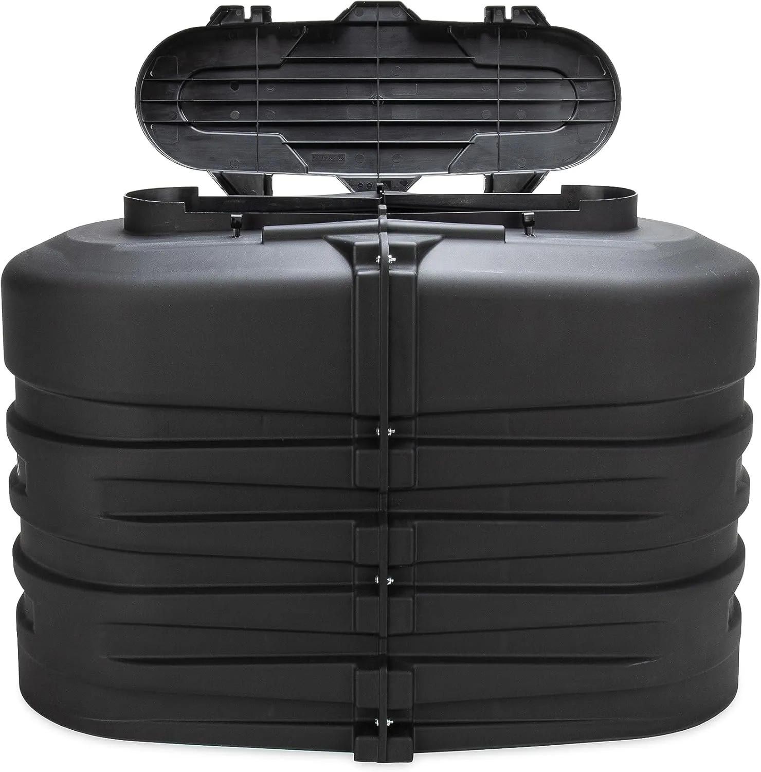 Camco Camper/RV Dual Propane Tank Cover | Features Hinged Top Panel & Custom Molded Design | Fits (2) 20lb Steel Tanks | Protects Propane Tanks During Travel, Camping and More | Black (50504)