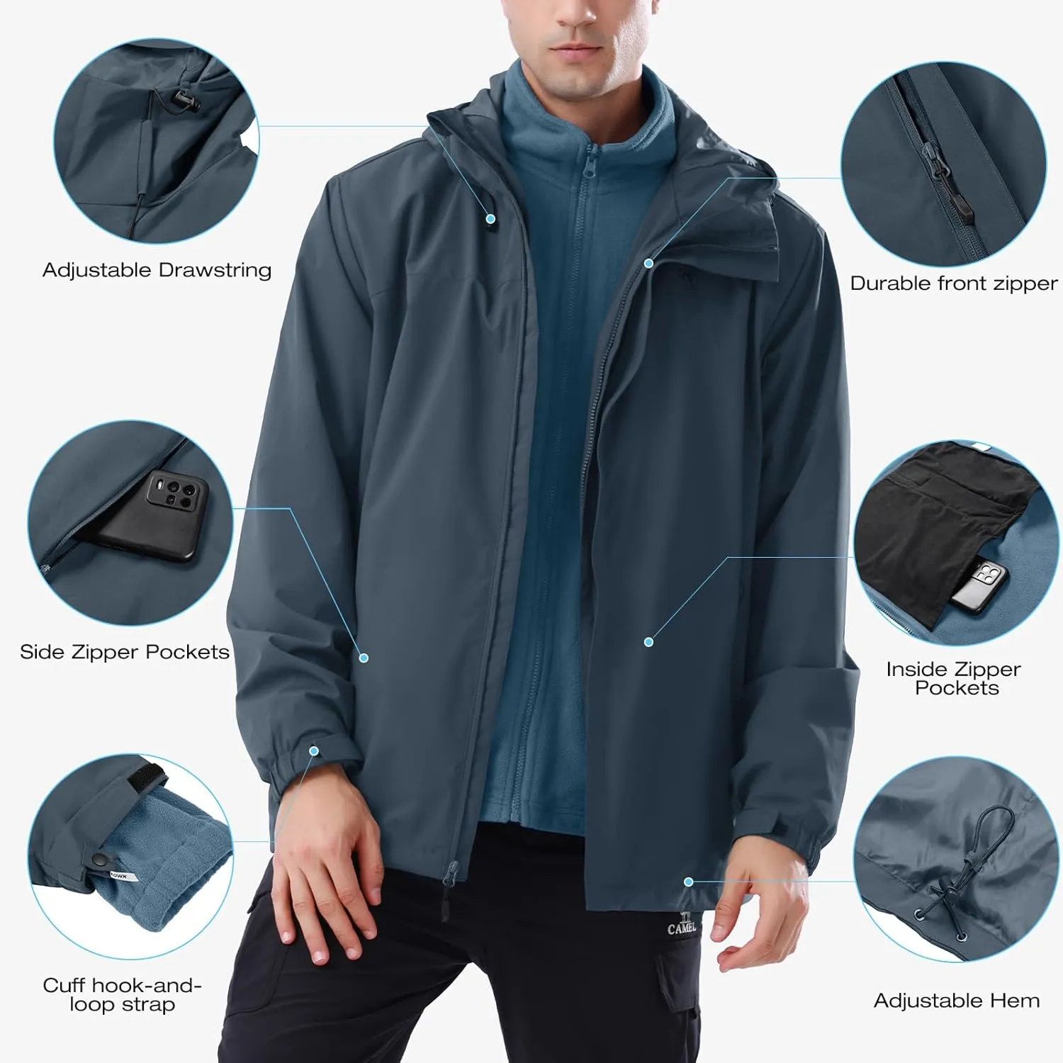 CAMEL CROWN Men's Winter Ski Jacket 3 in 1 Mountain Snow Waterproof Coat Warm Snowboard Jacket with Hooded