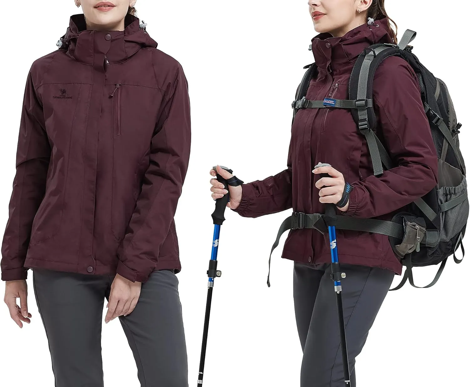 CAMEL CROWN Women's Ski Jacket Waterproof 3 in 1 Winter Jacket Windproof Warm Fleece Hooded Snowboard Mountain Snow Coat