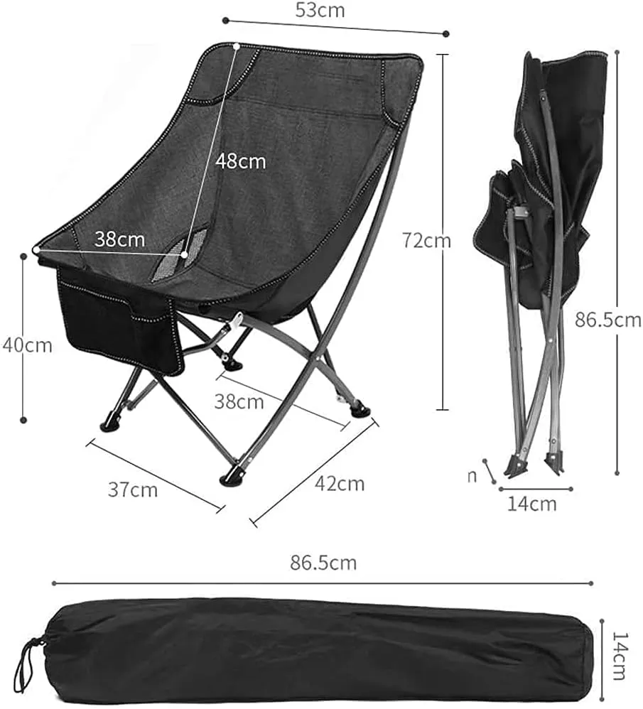 Camp Chair Lounger Camping Stools High Back Chair Portable Fishing Chairs with Storage Backpack,Camping Folding Chair/Grey