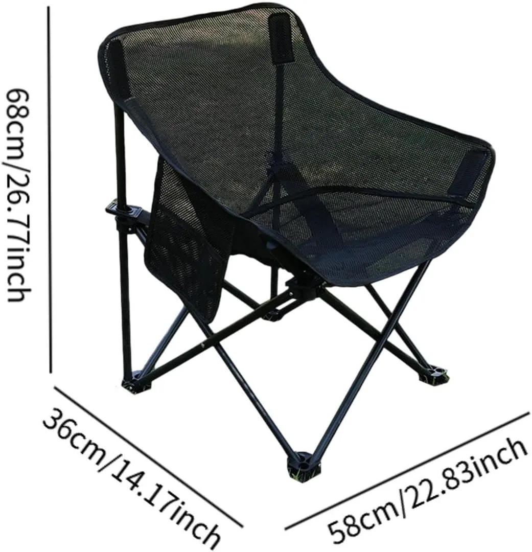 Camping Chair Folding Chair Breathable Outdoor Furniture Stable with Storage Bag for Adults for Travel BBQ Garden Backpacking, Black