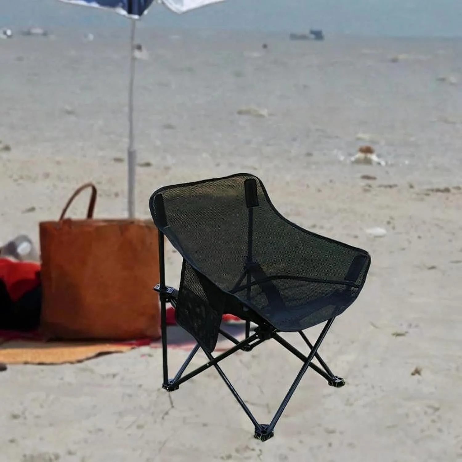 Camping Chair Folding Chair Breathable Outdoor Furniture Stable with Storage Bag for Adults for Travel BBQ Garden Backpacking, Black