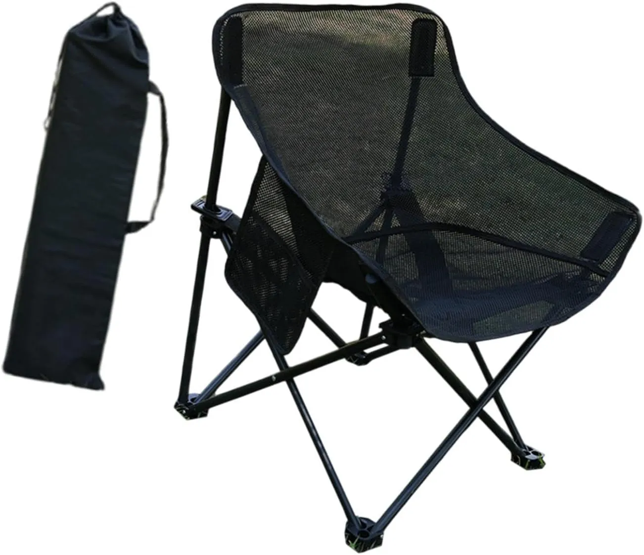 Camping Chair Folding Chair Breathable Outdoor Furniture Stable with Storage Bag for Adults for Travel BBQ Garden Backpacking, Black