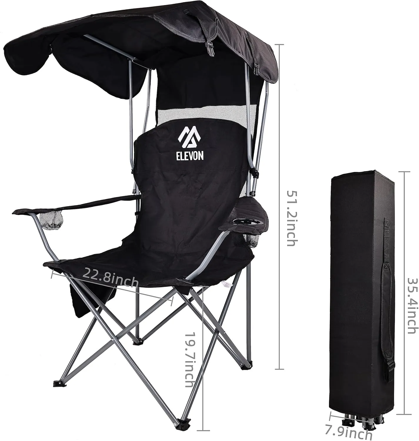 Camping Chair, Portable Folding Outdoor Chair with Arms, Cup Holder and Carry Bag