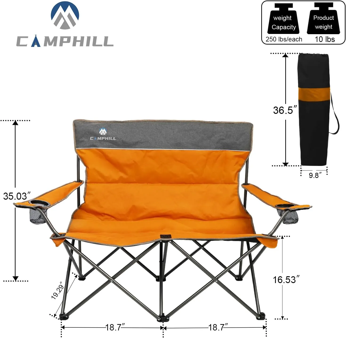 Camping Chair Set of 3, Outdoor Folding Camping Chairs for Heavy People with Cup Holder & Carry Bag,Collapsible Chair Include One Sofa Chair and Two Single Chair,Support up to 500lbs