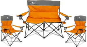 Camping Chair Set of 3, Outdoor Folding Camping Chairs for Heavy People with Cup Holder & Carry Bag,Collapsible Chair Include One Sofa Chair and Two Single Chair,Support up to 500lbs