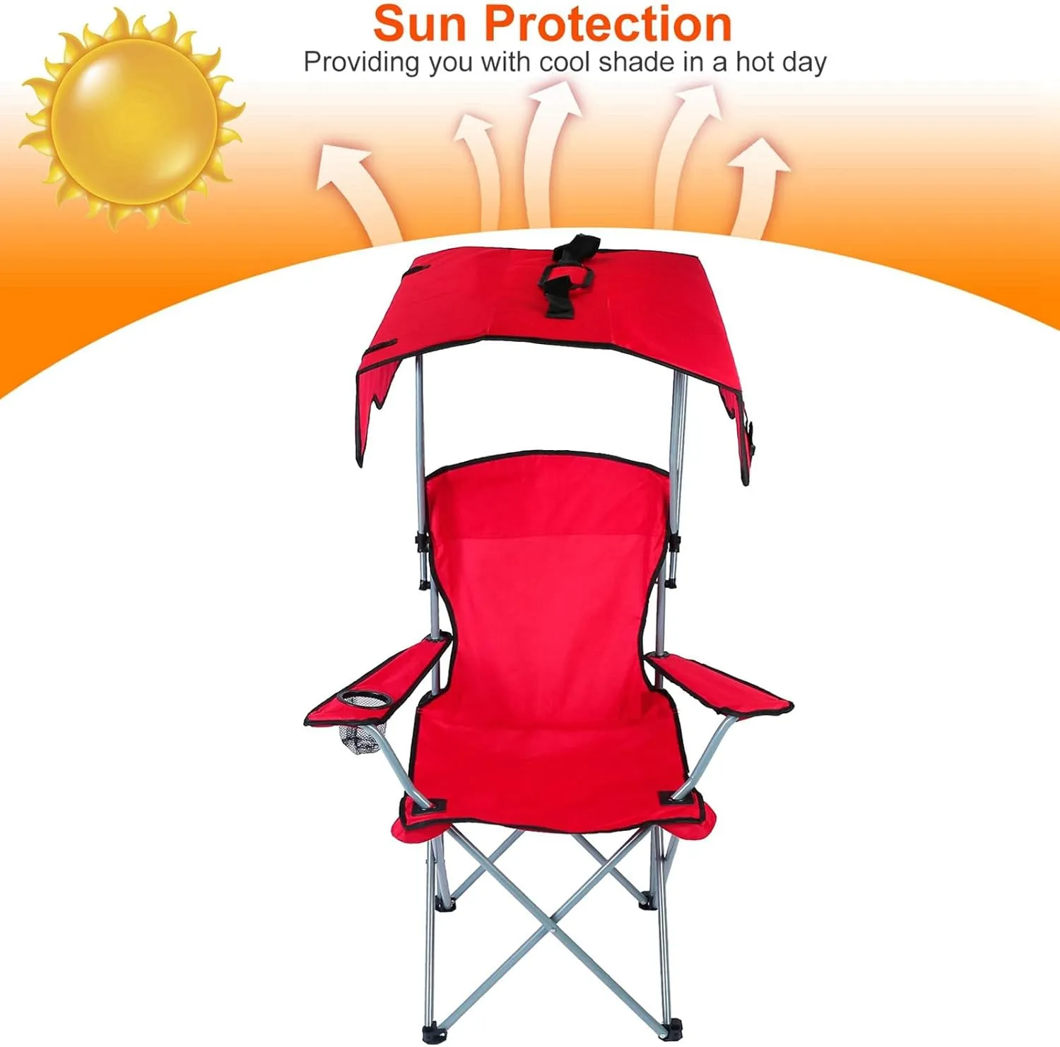 Camping Chair with Canopy, Outdoor Folding Chair with Adjustable Shade & Cup Holder, Heavy Duty Beach Chair for Adult Portable Camping Recliner Support 330 LBS