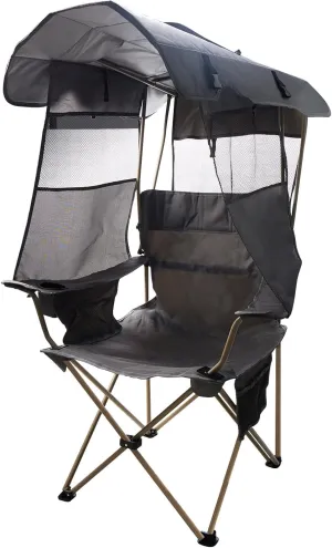 Camping Chair with Canopy Shade,Portable Folding Chair with UPF 50  Sun Shade,Cup Holder,Side Pocket,Soccer Chair Adults for Camp,Beach,Outdoor Sports-Support 330 LBS Grey
