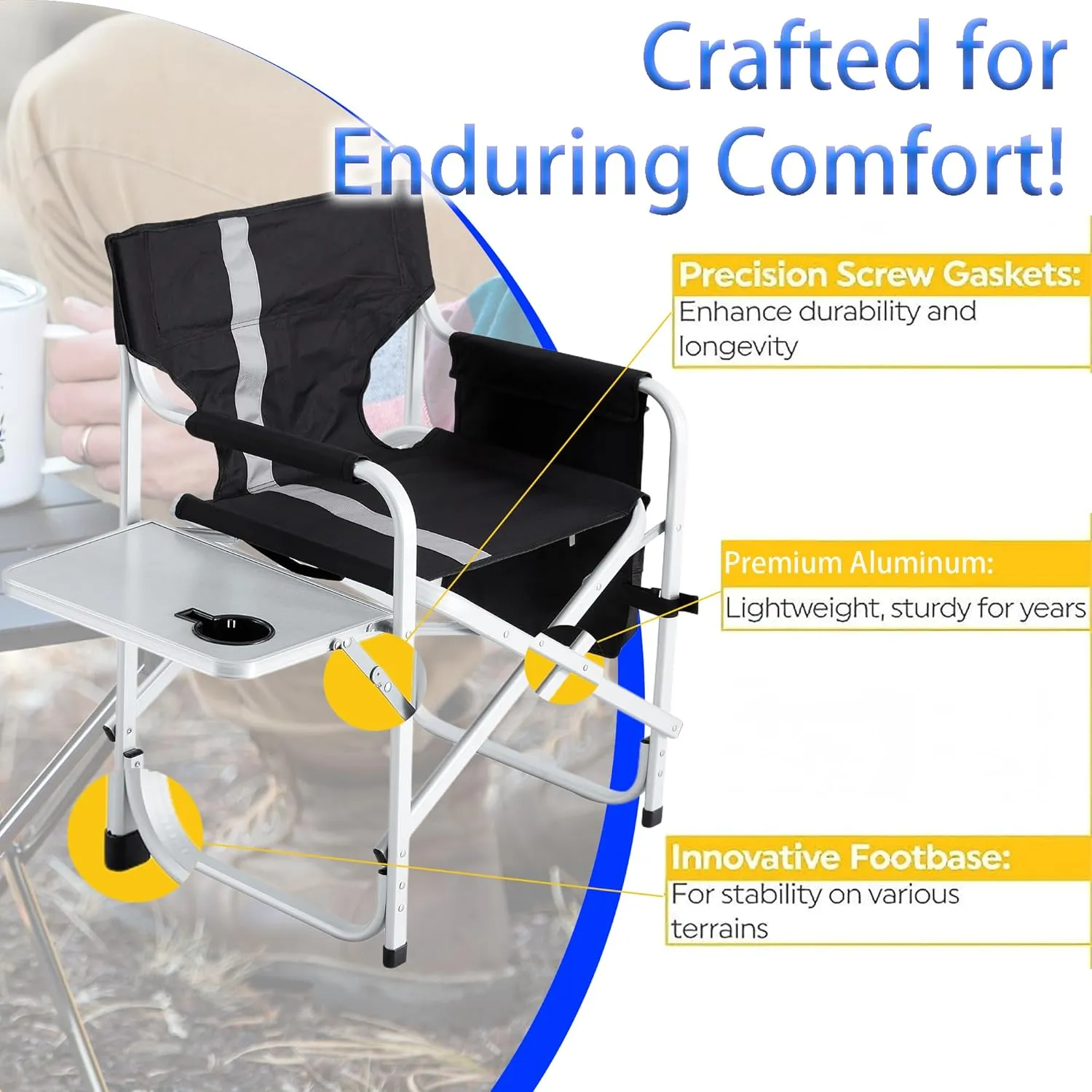 Camping Chairs with Table, Light Weight Camping Chairs for Adults, Aluminum Folding with Storage Pockets Oversized Camping Chair for Outdoor, Picnics, Fishing (2, Grenn)