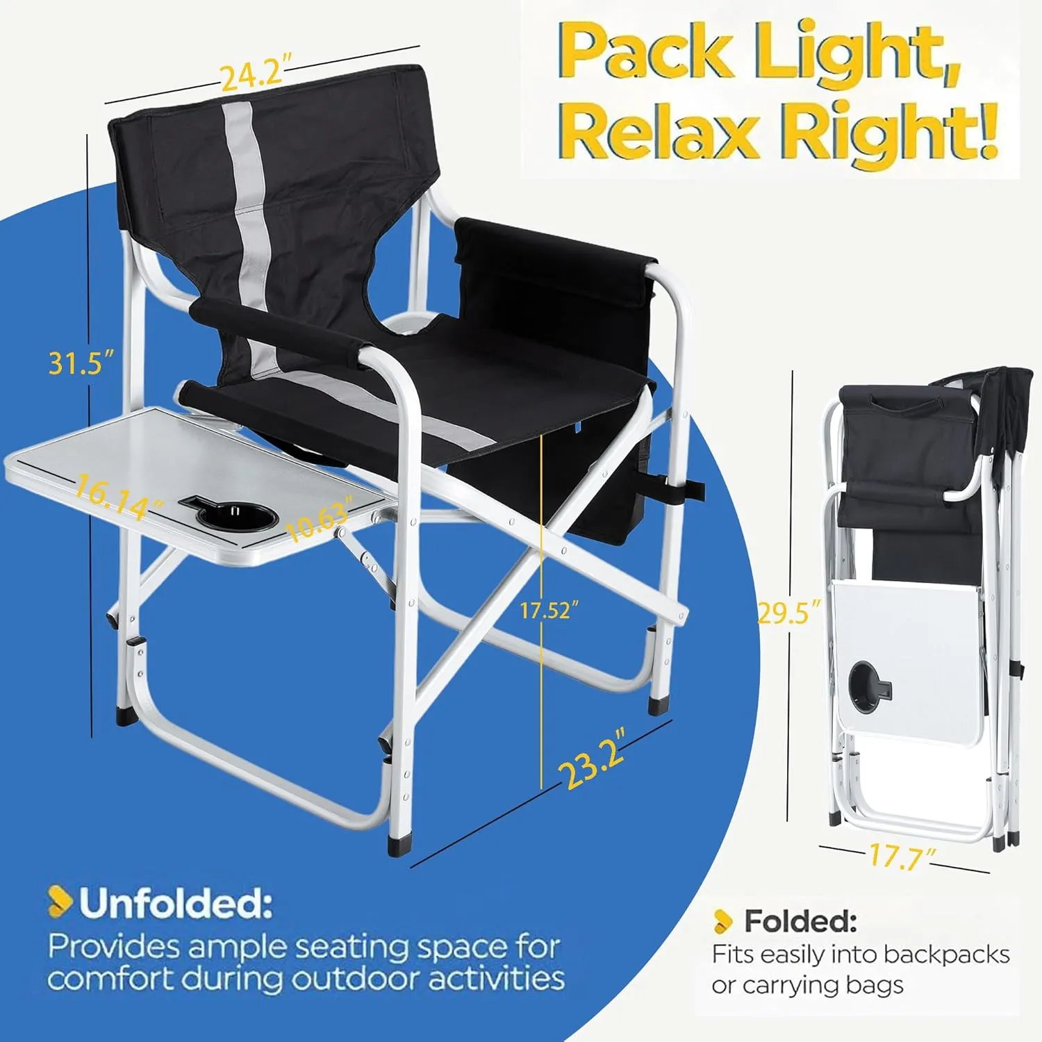Camping Chairs with Table, Light Weight Camping Chairs for Adults, Aluminum Folding with Storage Pockets Oversized Camping Chair for Outdoor, Picnics, Fishing (2, Grenn)