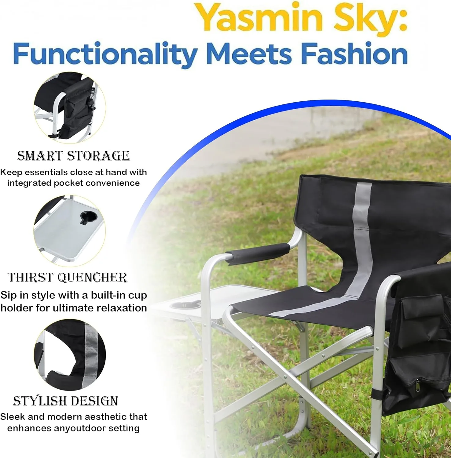Camping Chairs with Table, Light Weight Camping Chairs for Adults, Aluminum Folding with Storage Pockets Oversized Camping Chair for Outdoor, Picnics, Fishing (2, Grenn)