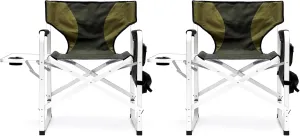 Camping Chairs with Table, Light Weight Camping Chairs for Adults, Aluminum Folding with Storage Pockets Oversized Camping Chair for Outdoor, Picnics, Fishing (2, Grenn)
