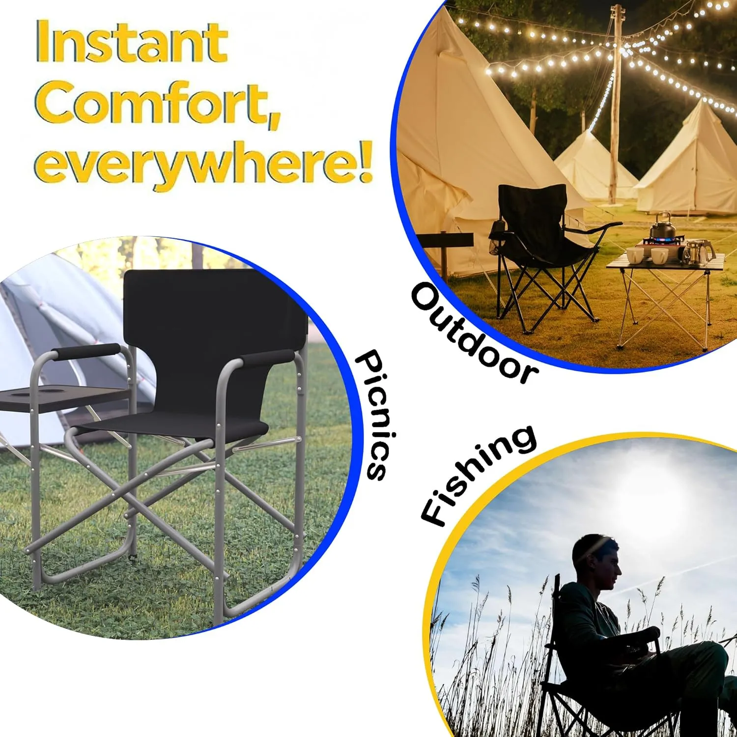 Camping Chairs with Table, Light Weight Camping Chairs for Adults, Aluminum Folding with Storage Pockets Oversized Camping Chair for Outdoor, Picnics, Fishing (2, Grenn)