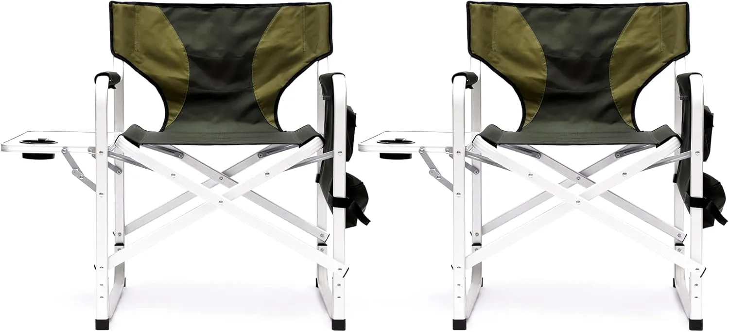 Camping Chairs with Table, Light Weight Camping Chairs for Adults, Aluminum Folding with Storage Pockets Oversized Camping Chair for Outdoor, Picnics, Fishing (2, Grenn)