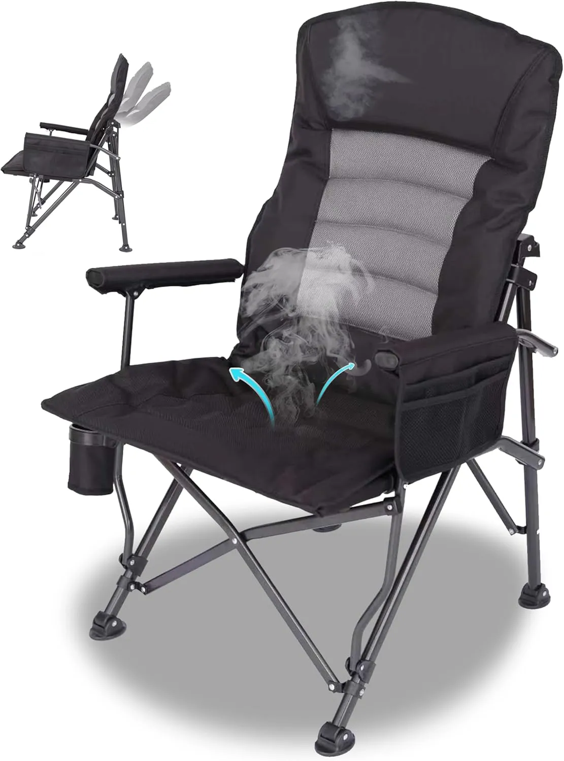 Camping Chairs,Adjustable Backrest Chair,Oversized Lawn Chair Supports 350lbs,Out Door Folding Chairs with Side Pockets and Cup Holder,Ideal for Beach,Fishing,Camping,Patio Relaxation