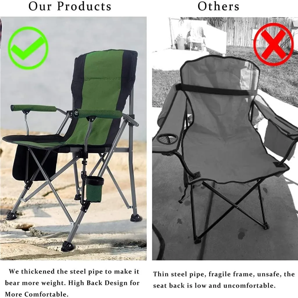 Camping Chairs,Portable Metal Chair Stool Folding Outdoor Large Beach Chairs with Cup Holder Carry Bag for Outside