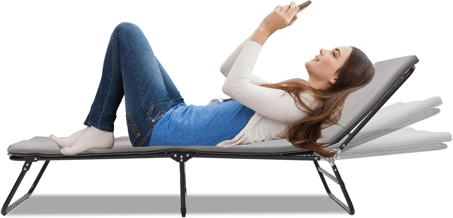 Camping Cot, Portable Folding Bed with Integrated Mattress, 550 lb Weight Capacity, 5-Angle Adjustable Camping Cots for Adults, 1200 D Layer Oxford Travel Cot