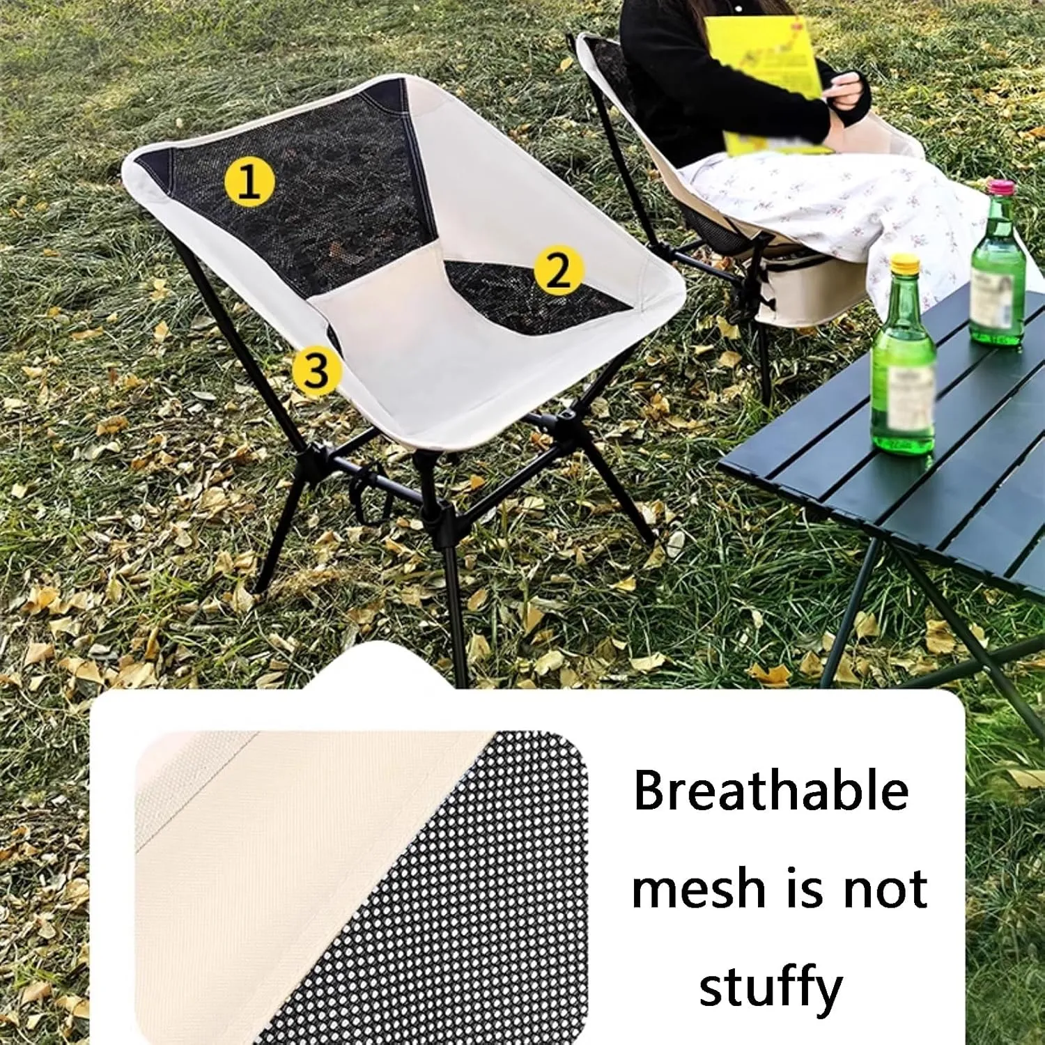 Camping Folding Chair, Fold Out Chair, Firm Support, Breathable and Durable, with Storage Bag, Suitable for Camping, Beach, Picnic, Hiking, Fishing and Traveling(Green,Large)