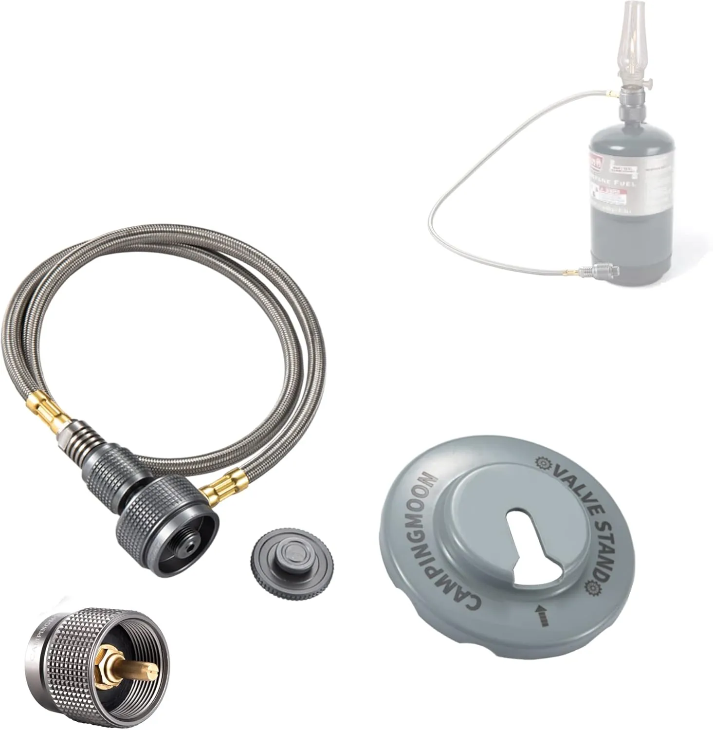 camping moon CAMPINGMOON 2 Outlet Adapter for 1lb Propane Tank and EN417 Lindal Valve Device with 23.6-inch Hose Z22/Z28-60