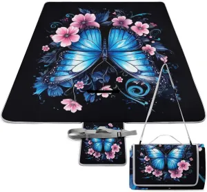Camping Outdoor Foldable Blanket, Lightweight Blue Butterfly Picnic Mat for Park Travel Grass Beach Camping Accessories