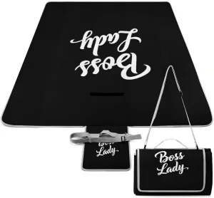 Camping Outdoor Foldable Blanket, Lightweight Boss Lady White Black Picnic Mat for Park Travel Grass Beach Camping Accessories