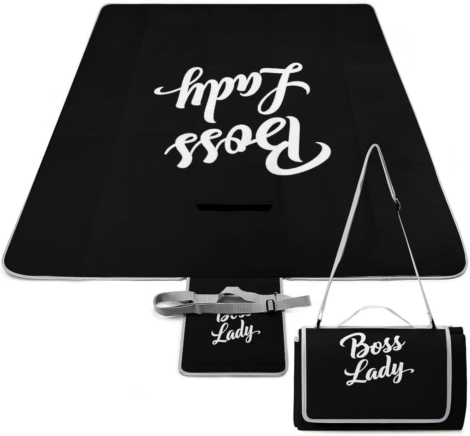 Camping Outdoor Foldable Blanket, Lightweight Boss Lady White Black Picnic Mat for Park Travel Grass Beach Camping Accessories