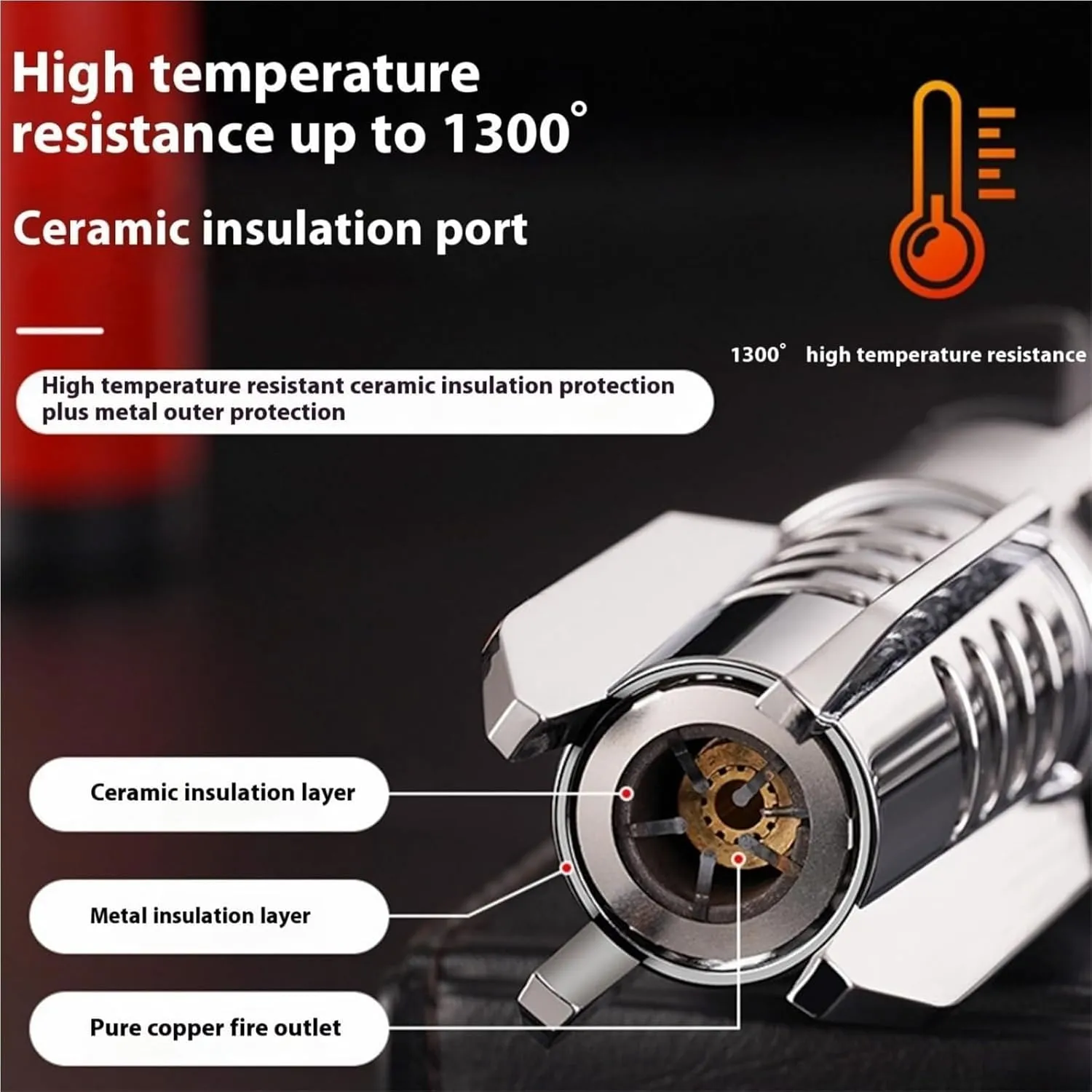 Camping outdoor windproof straight flame lighter, outdoor adventure fire-making tool, windproof butane gas large flame lighter, recyclable refill lighter, metal lighter suitable for kitchen cooking an