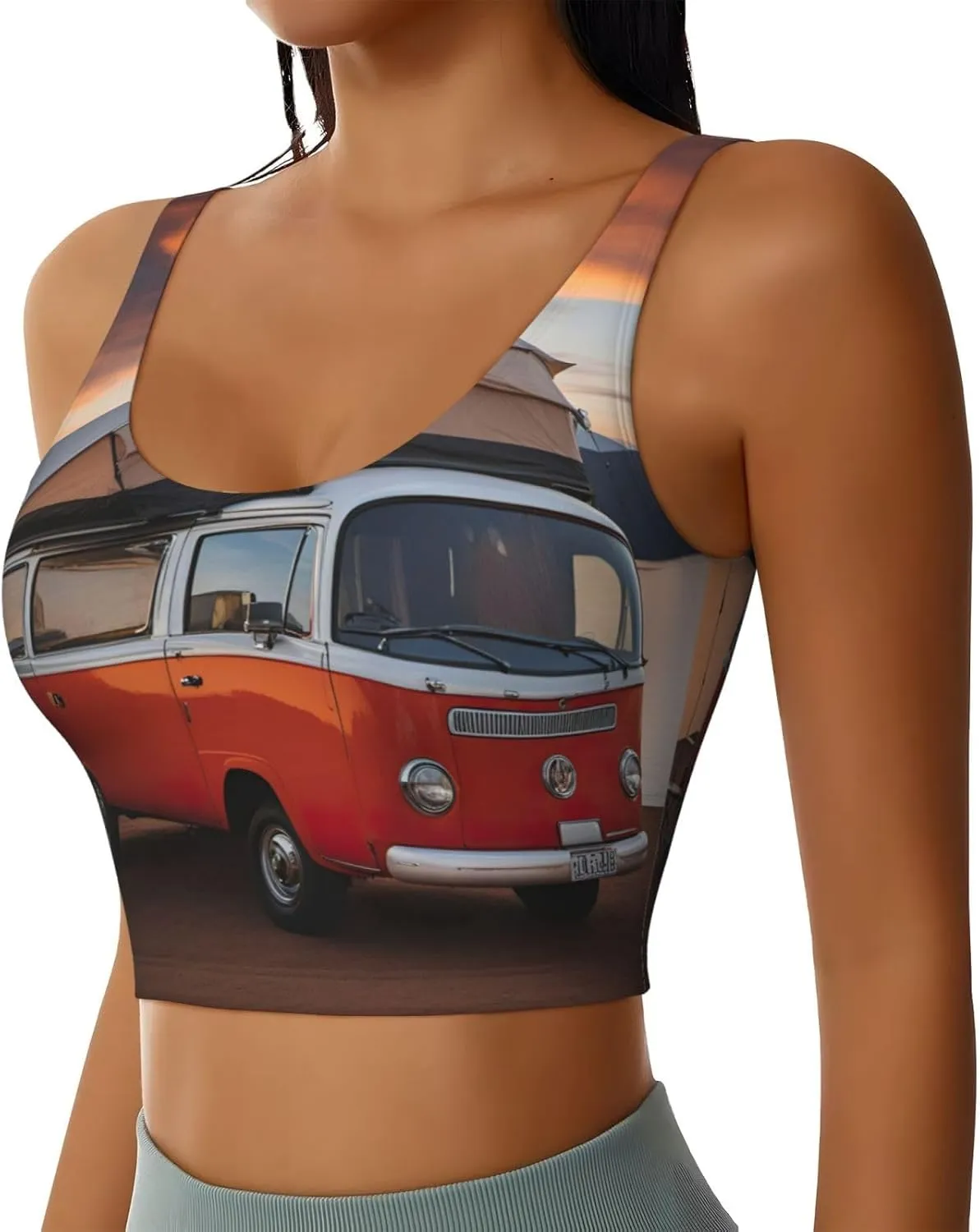Camping Print Yoga Bras for Women,Padded Workout Tank Top with Built-in Bra,for Running Gym
