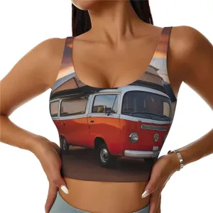 Camping Print Yoga Bras for Women,Padded Workout Tank Top with Built-in Bra,for Running Gym
