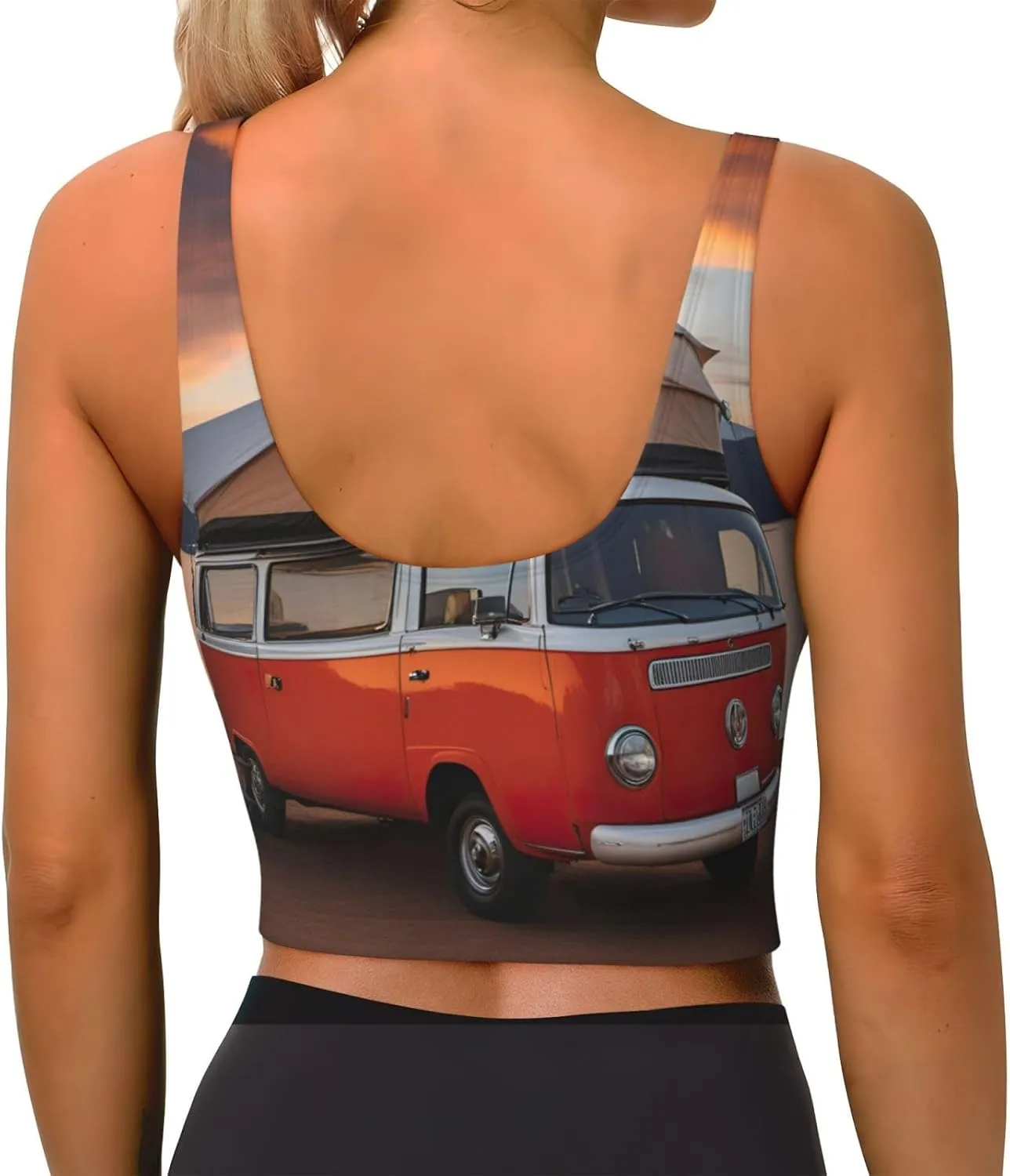 Camping Print Yoga Bras for Women,Padded Workout Tank Top with Built-in Bra,for Running Gym