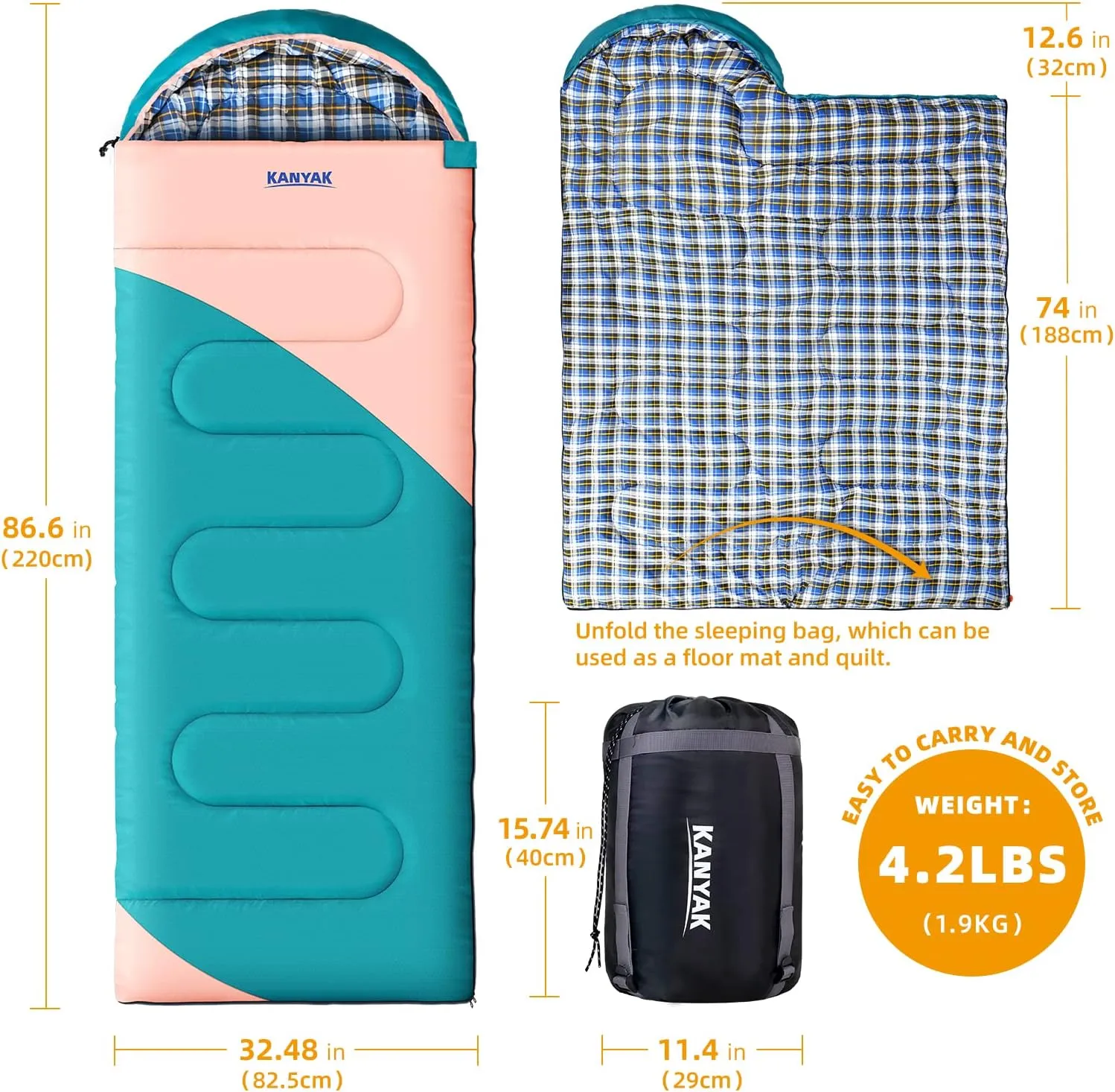 Camping Sleeping Bag, 32℉ Sleeping Bags for Adults Kids Teens Cold Weather Warm Sleeping Bag Winter for 3-4 Season Camping, Camping Gear Equipment, Traveling, and Outdoors