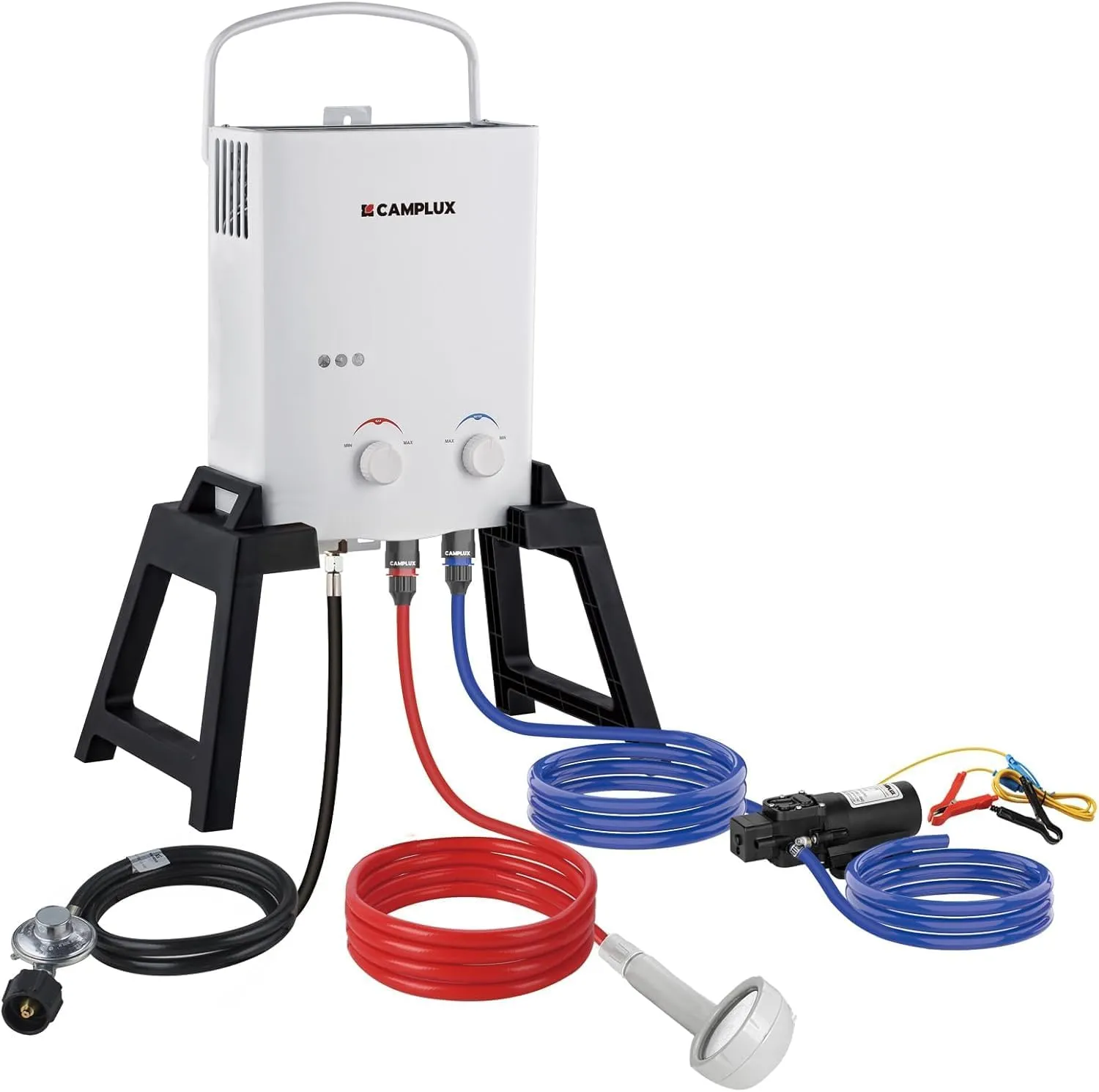 Camplux Outdoor Portable Water Heater 1.32 GPM with Freestanding Stand, Carry Bag