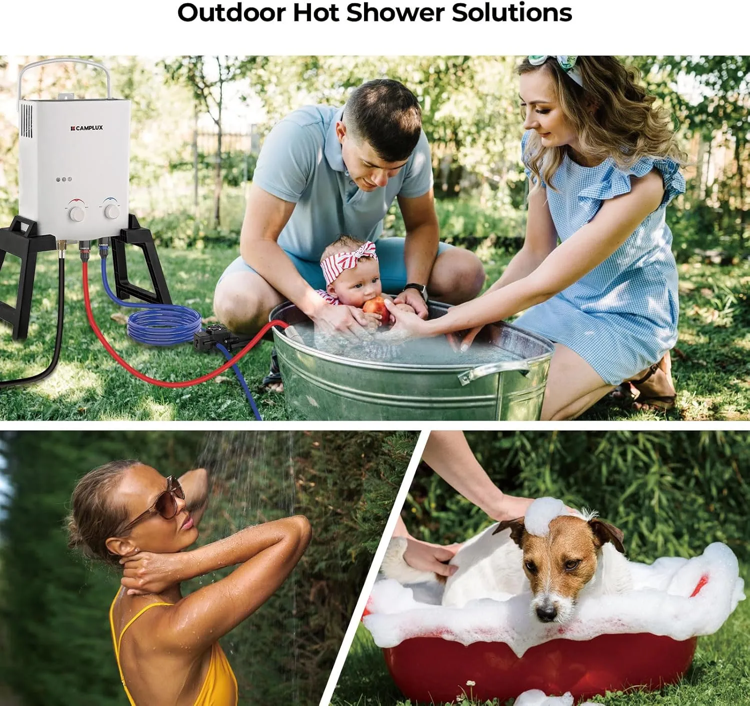 Camplux Outdoor Portable Water Heater 1.32 GPM with Freestanding Stand, Carry Bag