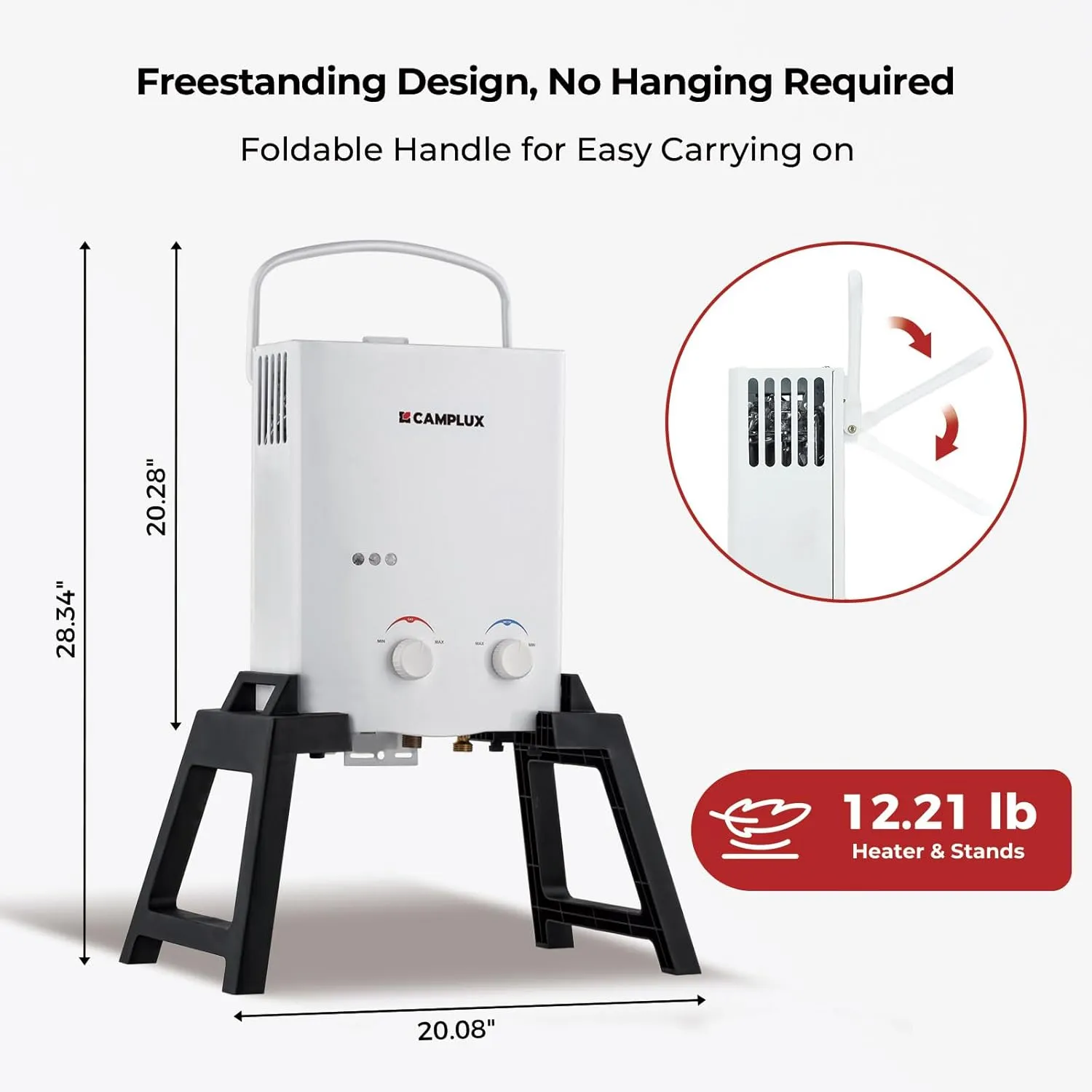 Camplux Outdoor Portable Water Heater 1.32 GPM with Freestanding Stand, Carry Bag