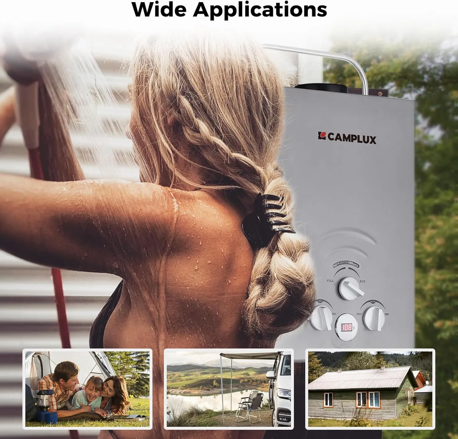 CAMPLUX Portable Water Heater 1.58 GPM, BW158G Propane Water Heater Outdoor, 41,000 BTU, Camping Shower, Easy to Install, Gray
