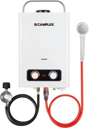Camplux Pro 6L Portable Tankless Water Heater,Mini Sized Outdoor Propane Gas Water Heater with Portable Handle,Propane Gas Water Heater for RV,Campings,Cabins,Barns,White